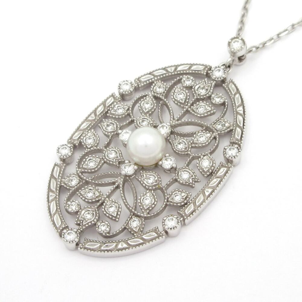 Mikimoto Necklace 18K White Gold Diamond Pearl